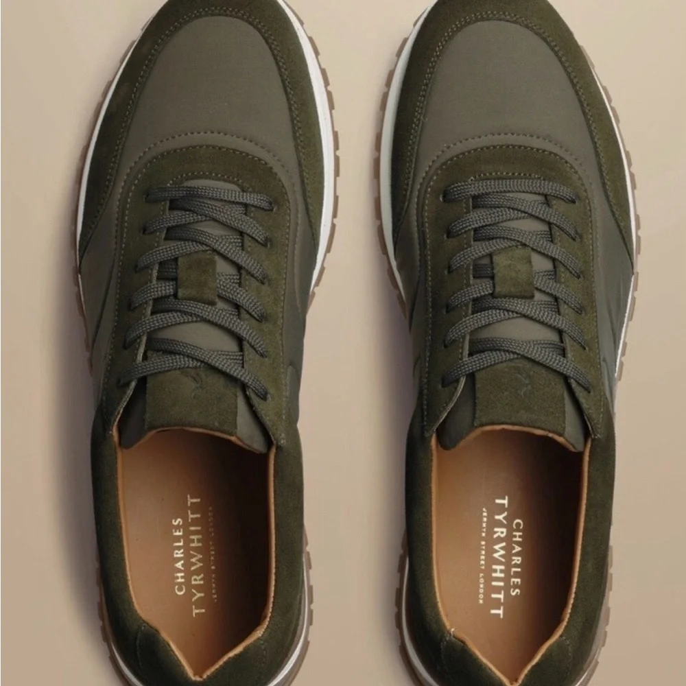 Charles Tyrwhitt Mens 10 Textile and Suede Sneakers Green - Barely Used - Picture 2 of 5